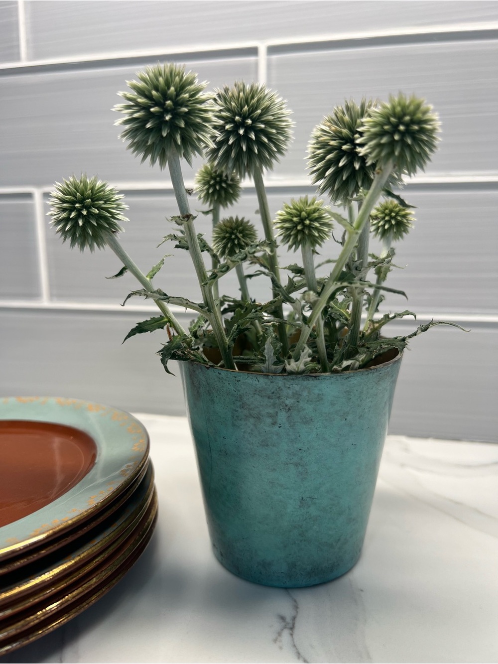 Craster Blue Patina Solid Brass Vase / Cachepot | Modern Brass Serving Vessel